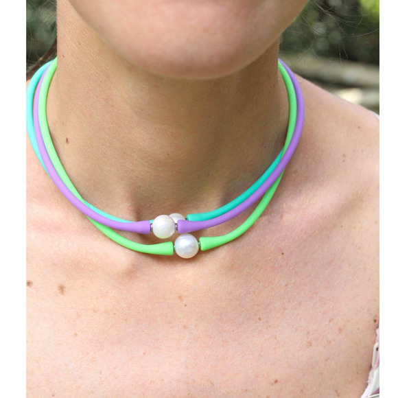 Janis The Pearl Silicone Freshwater Pearl Necklaces Waterproof Lemon Yellow - Picture 3 of 5
